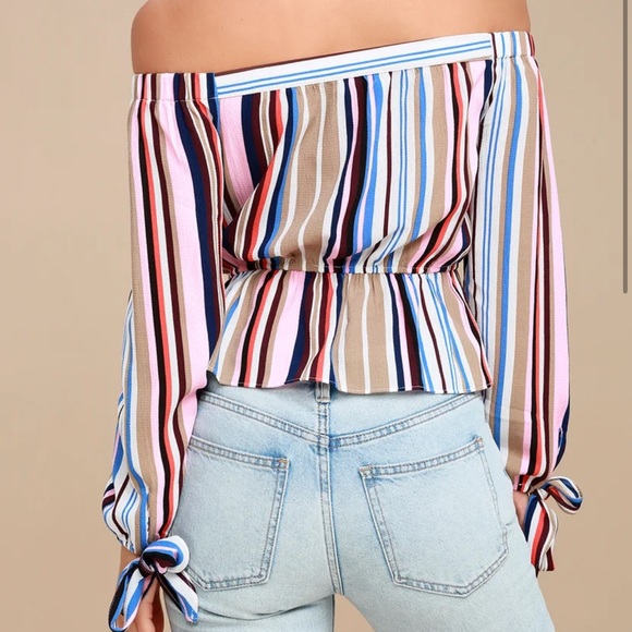 Lulus off the shoulder striped multicolor top - Picture 7 of 7